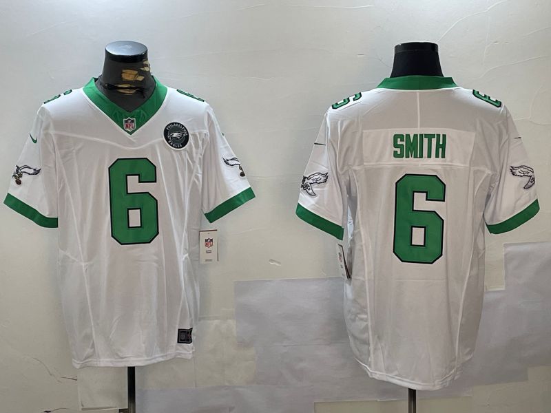 Men Philadelphia Eagles #6 Smith White Three generation 2024 Nike Limited NFL Jersey style 3